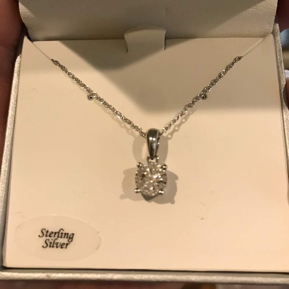 Sterling Silver Necklace with Crystal Drop